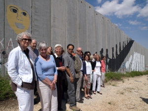 Jamal Mahjoub and other  Palestine Literary Festival writers at Bethlehem's 'Apartheid Wall', 2008